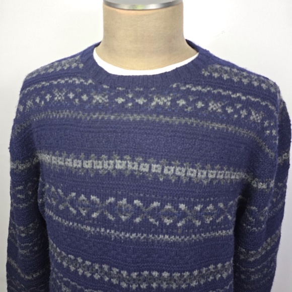 Vintage Polo Ralph Lauren XL Blue Fair Isle Lambswool Hand Knit Pullover Sweater - Picture 3 of 8